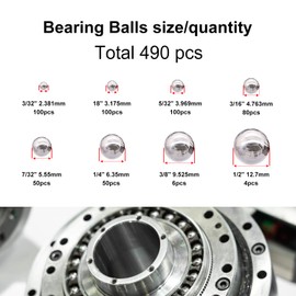 weideer 490pcs 8 Sizes Bicycle Bearing Balls Metal Mixing Balls Assortment Kit 1/2" 3/8" 1/4" 7/32" 3/16" 5/32" 1/8" 3/32" Precision Steel Balls