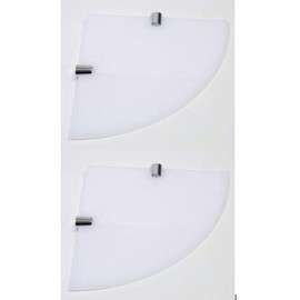 BSM Marketing SET OF 2 Wall Mounted Floating Acrylic Corner Shelves with Chrome Supports available in Clear, Black and White (White, 180mm x 2), VA-LQIV-SMZA