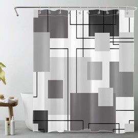 LB Grey and White Striped Geometric Shower Curtain Decor, Abstract Mid Century Modern Black Shower Curtains for Bathroom 60X72 inch Polyester Fabric Bathroom Decoration Bath Curtains Hooks Included