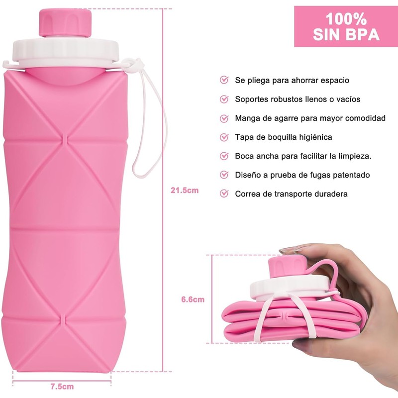 Botella de Agua Plegable con Válvula a Prueba de Fugas,