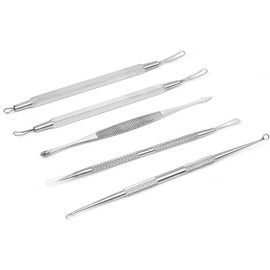 GPCT Pimple Blackhead/Blemish Remover and Extractor Kit (5 Piece Tool Set, Three Looped Extractors, Needle Pointed Extractor, Lancet, Zippered Leather Case Included, Precision Facial Kit) - White