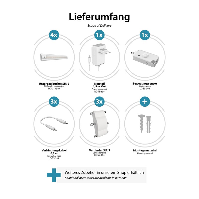 ledscom.de Siris LED Under-Unit Light Matt White with Motion Sensor
