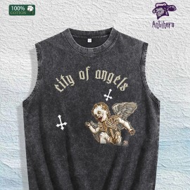 City of Angels Graphic Washed Vest US Warehouse 3 Colors Cotton TankSize: 2 XL, Color: Black