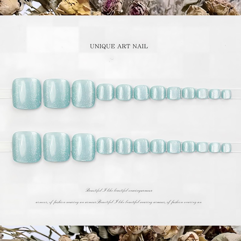 [ALLEVG]ネイルチップ 足用 24枚入 フットネイルチップ フットネイル 足用 マグネットネイルチップ ミントカラー 夏 付け爪