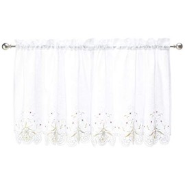 Today's Curtain Sunshine Semi Sheer Reverse 24-Inch Embroidery Tier, White/Blue