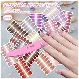 SILPECWEE Nail Stickers Full Nail Wraps (20 Sheets, Gradient Glitter), Self Adhesive Nail Polish Strips, Gel Strips Design Fingernail Sticker Nails for Women with File