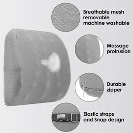 Quirlig Car Lumbar Cushion, Memory Foam Lumbar Support Cushion, Car Seat Back Cushion, Ergonomic Back Cushion for Car, Home, Office, Wheelchair, Grey