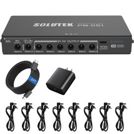 Solutek Rechargeable Guitar Pedal Power Supply | 12800 High-Current 2000mA 9V 12V 18V 5V for Pedal Board and More Devices | Compact Convenient Quiet Powerful Model PB-051