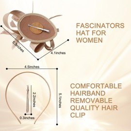 Ladies Fascinators and Hats for Wedding, Womens Mesh Flower Feather Fascinator Headband, Wedding Bride Hats, Tea Party Costume Headwear Accessories for Birthday Bachelor Anniversary Prom(Gold)