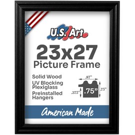 US Art 23x27 Black Picture Frame .75" Inch Wide - Handmade Solid Wood Frames with Preinstalled Hangers and UV Blocking Plexiglass Frames