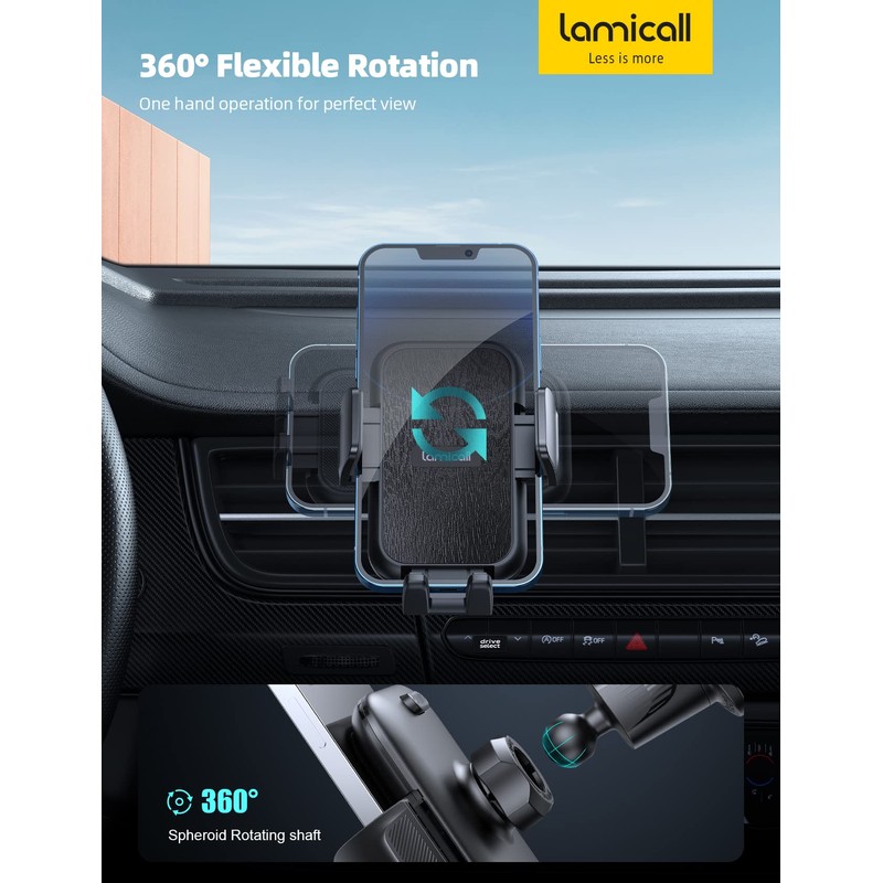 Lamicall 2025 Wider Clamp & Metal Hook Car Phone Holder