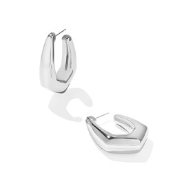 Kendra Scott Kaia Hoop Earrings - Brushed Plate Brass Metal - Post Back Closure - Protective Pouch Silver Polished Silver One Size One Size