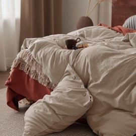 Bedsure Linen Duvet Cover King - Linen Cotton Blend Duvet Cover Set, Khaki Linen Duvet, 3 Pieces, 1 Duvet Cover 104 x 90 Inches and 2 Pillowcases, Comforter Sold Separately