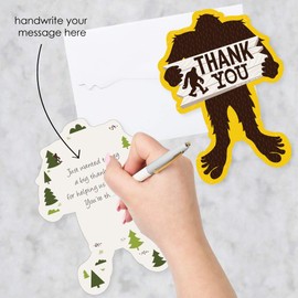 Big Dot of Happiness Sasquatch Crossing - Shaped Thank You Cards - Bigfoot Party or Birthday Party Thank You Note Cards with Envelopes - Set of 12