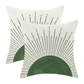 Green Sunshine Pillow Covers 18X18 Inch Sunrise Sunset Boho Sun Decorative Summer Bohemian Throw Pillows Set of 2 Outdoor Farmhouse Cushion Case Modern Home for Sofa Couch Bedroom Decor