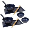 Japanese Pair Of Dragonfly Blue Motif Ceramic Sushi Dinnerware 10pc