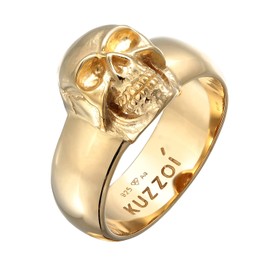 Kuzzoi 0603463023 Men's Ring Solid Skull 10 mm Wide in 925 Sterling Silver Gold-Plated Biker Ring Signet Ring for Men in Ring Size 60 – 66, 62