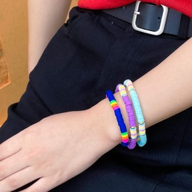 KELITCH Bunte Heishi Stretch-Armband Handgemachte Strang Freundschaft Armbänder Reise Outfit für Damen