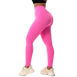 PaletteFit Seamless Workout Leggings for Women, Tummy Control Women's Gym Leggings No Front Seam, High Waisted Athletic Leggings (Bright Pink, M)