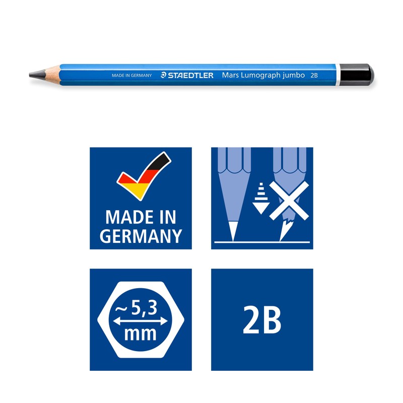 STAEDTLER 100J-2B Jumbo Mars Lumograph Jumbo Pencils, Hexagonal Shape, High