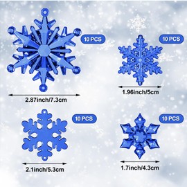 Dilunave 40 Pieces Christmas Snowflake Ornaments Acrylic Christmas Tree Decorations Crystal Snowflakes Translucent Winter Hanging Ornament for Tree (Navy Blue)