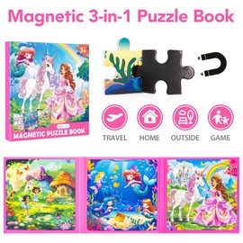 Mermaid Princess Magnetic Puzzles for Toddlers 3-5, 20-25-30 Pieces Travel Puzzles for Kids Ages 4-6, Car Airplane Road Trip Activities Toys for 3 4 5 6 Year Old Girls Birthday Gifts
