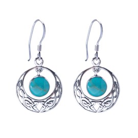 Silverly Women's 925 Sterling Silver Synthetic Turquoise Celtic Circle Round Dangle Earrings