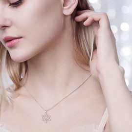 EVER FAITH Snowflake Jewerly 925 Sterling Silver Winter Accessory Sparkle Pink CZ Flower Pendant Necklace