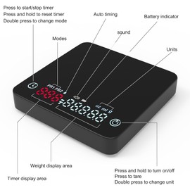HUAJUN Mini-Kaffeewaage mit Timer und USB-Ladegerät, 2 kg/0,1 g, Espressowaage, hohe Präzision, tragbare digitale Küchenwaage mit LCD-Display/Timer