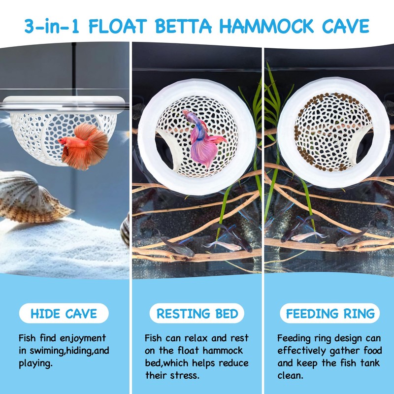 3-in-1 Floating Betta Hammock Cave & Betta Leaf Pad with