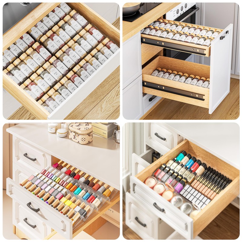 MUDEELA Clear Spice Drawer Organizer, 4 Tier- 2 Set (8