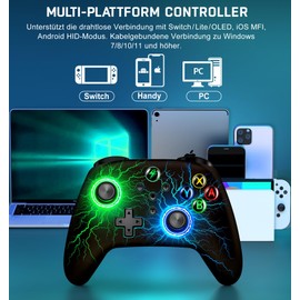 HELLCOOL Switch Controller - Wireless Controller for Switch, Controllers Switch with Cool RGB, Macro/Turbo Function, Precise Motion Control, Compatible with Switch/Lite/OLED Console