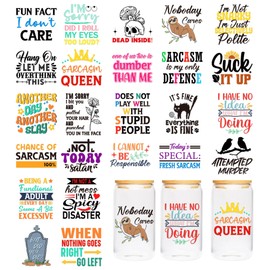 CRASHOT UV DTF Cup Wraps - 24 Sheet Sarcastic UV DTF Cup Sticker for Mug Glass Water Bottle, Funny Sticker for Adult, DIY Crafts for Notebook Luggage Laptop Car, Waterproof Rub on Transfer Decal