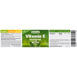 Vitamin E, 400 iE, high dose, 360 capsules - supports the protection of cells from oxidative stress. Without artificial additives. Without genetic engineering.