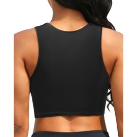 Black Crop Top Swim Bathing Suit - Women Bikini Swimsuit Top High Neck Bra Tie Knot Top Only 2025 M