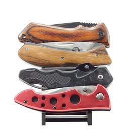 Black Knife Display Stand Rack Holder Organizer For 4 Pocket Knives - Holds Four Folded Blades - Sits On Flat Surface