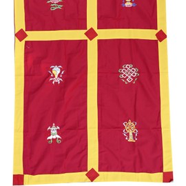 QT Traditional Tibetan Buddhist Door Curtain 8 Auspicious Symbols Wall Hanging 72X37 Inch I Handmade in Nepal