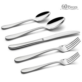 60-Piece Heavy Silverware Set, HaWare Premium Grade Stainless Steel Flatware Cutlery Set, Modern and Elegant Design for Home| Restaurant| Wedding, Mirror Polished and Dishwasher Safe(Raindrop)