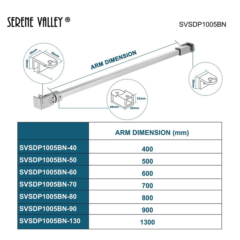 Serene Valley Frameless Shower Door Stuctural Support Arm, Wall-to-Glass Support