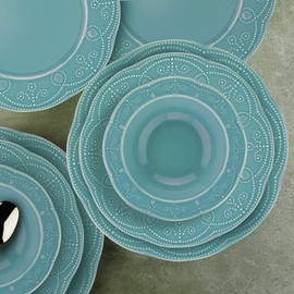 Udorich 12 Pieces Elegant Dinnerware Set, Durable Porcelain, Modern & Classic Design, Turquoise Color