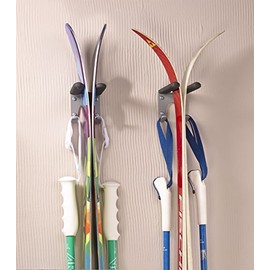 Ski Wall Mount and Hook - Robust and Stable - Double Hooks - Save Space in Your Garage or Storage Room - Black Colour - Anchor Hooks for the Wall - Dicoal