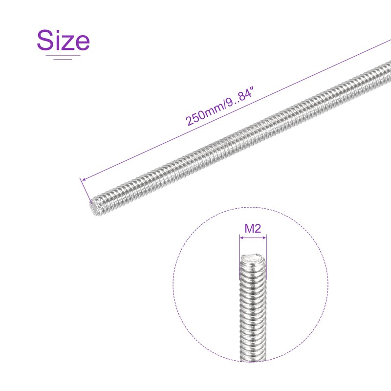 DMiotech M2x250mm Full Thread Rod 304 Stainless Steel Right Hand