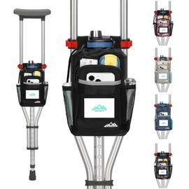 supregear Crutch Accessories Bag, Water-Resistant Storage Pouch with Cup Holder and Multiple Pockets, Large Capacity Organizer for Underarm Crutches, Black