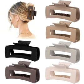 Sisiaipu Pinzas para el pelo de 10 cm, 6 unidades, para cabello grueso, cuadradas, rectangulares, antideslizantes, acrílicas, con forma de plátano, ac