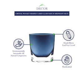 Badash Samantha Crystal Vase - 8" Tall European Mouth-Blown Lead-Free Crystal Pocket-Shaped Cased Glass Vase in Midnight Blue - Perfect Floral Vase & Home Decor Accent
