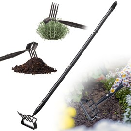 MASYHLEST Garden Hoe, Heavy Duty Stirrup Hoe with 30-63" Adjustable Long Handle, Hula Hoe Garden Tool for Weeding, Double Action Scuffle Loop Hoe with Cultivator Rake for Loosening Soil for Gardening