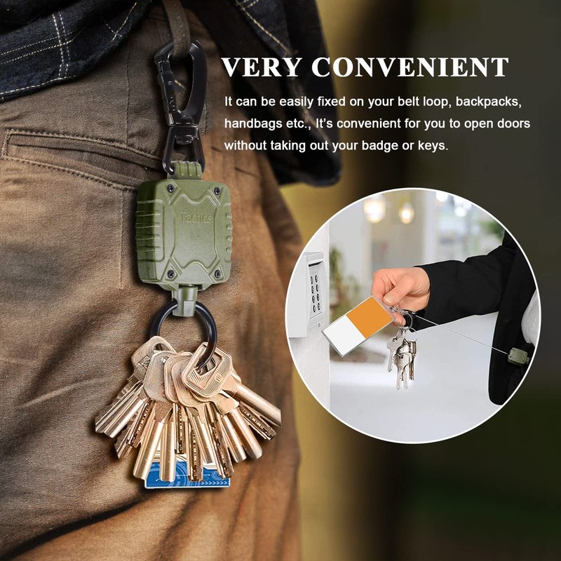 Heavy Duty Carabiner Retractable Keychain, Retractable ID Badge Reel with