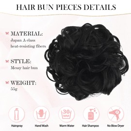 Vlasy Messy Bun Hair Piece for Women,Curly Wavy Hair Scrunchies Bun Extensions Hairpieces,Synthetic Hair Chignons Accessories Updo for Girls(1#,55g)