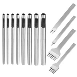 Glarks 12Pcs Leather Hole Punch Set, 4Pcs 4mm Leather 1/2/4/6 Prong Stitching Punch and 8Pcs 2-6mm Round Hollow Hole Punch Set for DIY Leather Belt Bag Punching Hole