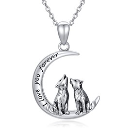 PROESS Animal Mother Daughter Necklace 925 Sterling Silver Cow Dinosaur Hedgehog Wolf Hummingbird Elephant Heart Pendant Necklace Mother Daughter Jewellery Gifts for Mum Daughter, Sterling Silver